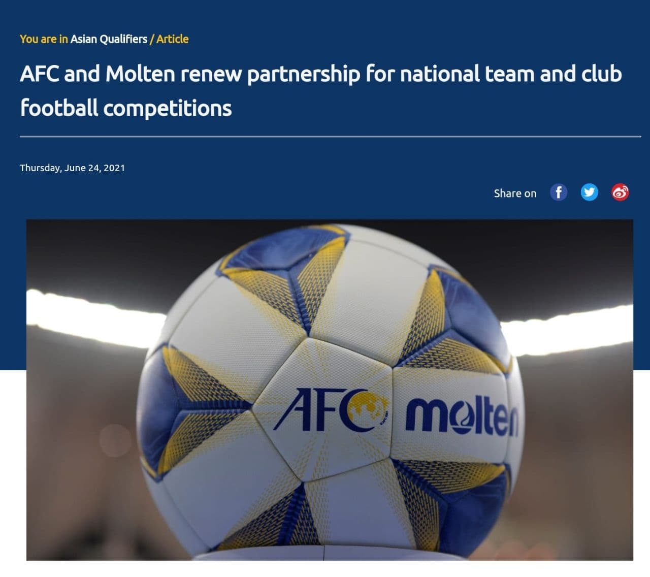 AFC and Molten renew partnership for national team and club football  competitions